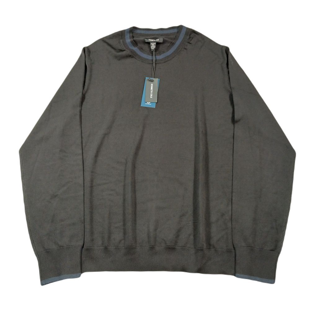 Kenneth Cole‎ Knit Sweater Mens 2XL Black Pullover Striped Collar $99